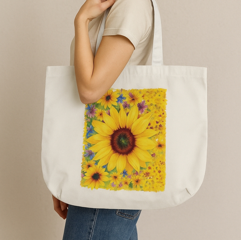 🌻 Sunflower Canvas Tote Bag – Reusable Floral Market Shopper | Wildflower Gift